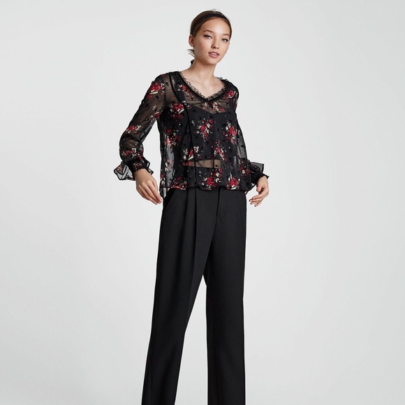 Zara SEMI-SHEER TOP WITH RUFFLE TRIMS - Picture 5 of 5